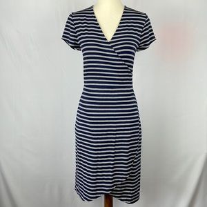 White House Black Market Navy & White Striped Faux Wrap Dress - Size 00
